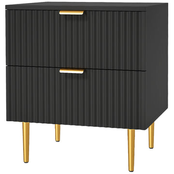 Bedside Table, Modern Nightstand with 2 Drawers, Side End Table with Metal Legs for Living Room, Bedroom
