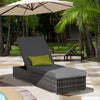 Patio Wicker Lounger, Outdoor PE Rattan Single Chaise Lounge w/Adjustable Recliner Backrest, Cushion, & Pillow, Grey