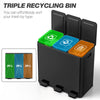 Triple Garbage Bin, Soft-Close Trash Can with Foot Pedal, 3 x 20 Liter Garbage Can with Removable Inner Buckets, Silver