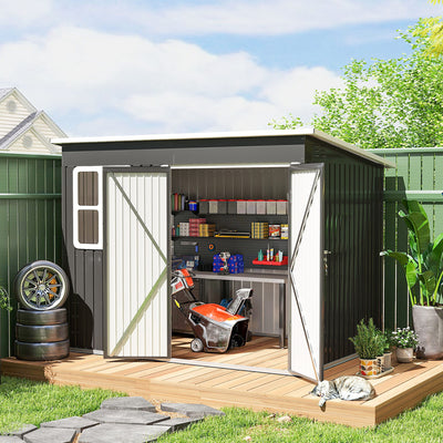 8.5' x 6' Galvanised Steel Outdoor Storage Shed, Garden Shed with Window, Lockable Wide Doors and Air Vents