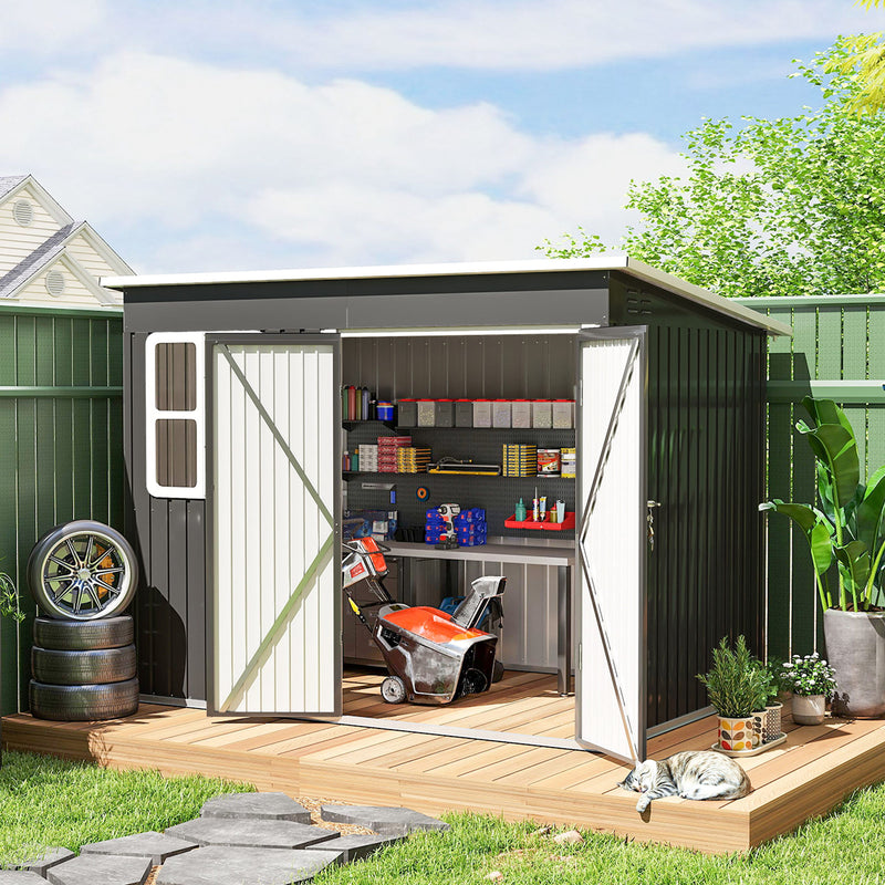8.5' x 6' Galvanised Steel Outdoor Storage Shed, Garden Shed with Window, Lockable Wide Doors and Air Vents