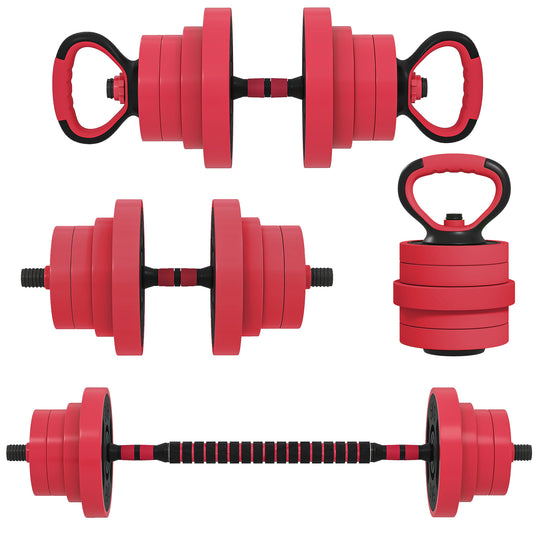 Soozier Ensemble d'haltères ajustables 4 en 1 de 88 lb, barre d'haltérophilie, kettlebell, support pour pompes, rouge