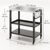 Outdoor Kitchen Bar Cart BBQ Table with Wheels, Stainless Steel Pizza Oven Stand, Movable Prep Table with Hooks