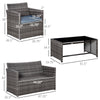 4 Pieces Patio Furniture Set with Cushions, Outdoor PE Rattan Wicker Conversation Garden Sofa Set with 2-Seater Chairs & Glass Coffee Table, Grey