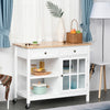 Kitchen Cart on Wheels, Utility Storage Island with Rubber Wood Top, Towel Rack, Cabinets, Drawers, White