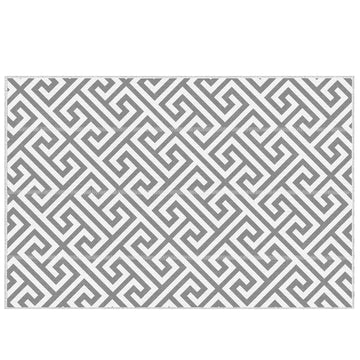 Reversible Outdoor RV Rug, Patio Floor Mat, 5' x 8' Plastic Straw Rug for Backyard, Deck, Beach, Camping, Grey & White