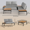 4 Piece L Shaped Garden Furniture Set, 4 Seater Outdoor Corner Garden Set, 2 Loveseats, 2 Coffee Tables, Teak