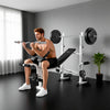 Soozier Bench Press Set Adjustable Weight Bench with Squat Rack, Preacher Curl Pad, Leg Developer and Weight Storage