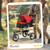 3 Wheel Folding Dog Stroller, Travel Carrier with Adjustable Canopy, Storage Brake, Mesh Window for S&M Dogs, Red