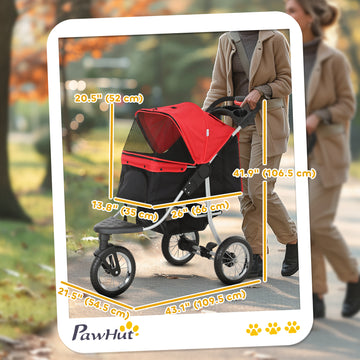 3 Wheel Folding Dog Stroller, Travel Carrier with Adjustable Canopy, Storage Brake, Mesh Window for S&M Dogs, Red
