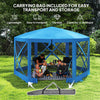 12' x 12' Hexagon Automatic Pop Up Screen Tents Camping Shelter Picnic Canopy Outdoor Sun Shade with Mesh Sidewalls and Carry Bag, Blue