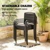 Stackable Patio Chairs Set of 4, Outdoor Dining Chairs with Slatted HDPE Seat, Armrests for Garden, Backyard, Black