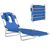 Outdoor Lounge Chair, Adjustable Folding Chaise Lounge with Face Cavity, Tanning Chair Sun Lounger Bed Recliner, Blue