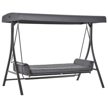 3 Person Porch Swing Bench with Adjustable Canopy, Cushions, Pillows for Porch and Backyard
