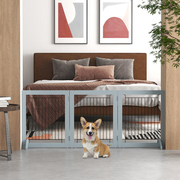 Freestanding Pet Gate, Folding Dog Gate with 2 Support Feet, 24