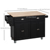 Kitchen Island with Storage, Rolling Kitchen Island with Drop Leaf, Rubber Wood Top and Adjustable Shelves