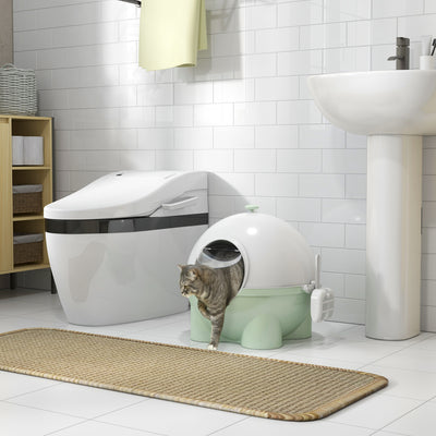 Enclosed Cat Litter Box, Large Kitty Litter Box with Lid, Scoop, Leaking Sand Pedal, Top Handle, Light Green