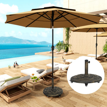 Round Patio Umbrella Base with Wheels, 44 lbs Resin Umbrella Stand Base, 1.3