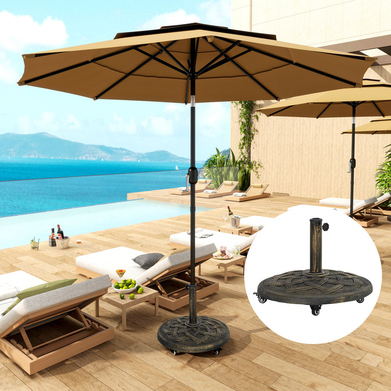 Round Patio Umbrella Base with Wheels, 44 lbs Resin Umbrella Stand Base, 1.3