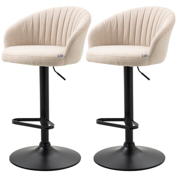 Bar Stools Set of 2, Swivel Counter Height Barstools with Back, Footrest, Adjustable Height, Beige