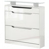 High Gloss Shoe Cabinet with 2 Flip Drawers and Adjustable Shelves, Narrow Shoe Storage Cabinet with Glass Top, Black