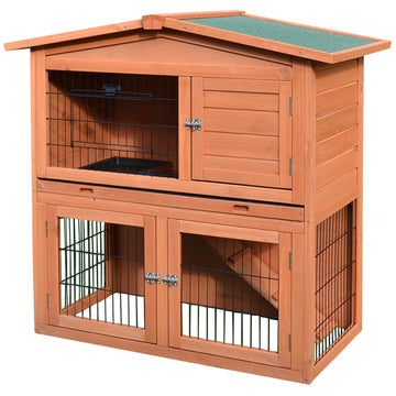 2 Tier Rabbit Hutch Guinea Pig Hutch Ferret Cage with Ramp Slide Out Tray for Indoor Outdoor 39.6