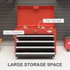 Portable Tool Chest with 4 Drawers and Top Storage, Lockable Steel Tool Box with Latch and Keys for Garage, Red