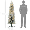 6ft Artificial Prelit Christmas Tree with Warm White LED Light, Snow Flocked Branches, Metal Base, Pencil Xmas Tree