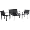 4-Piece Patio Furniture Set with Glass Top Coffee Table, Breathable Mesh Seat & Backrest for Garden, Balcony, Black