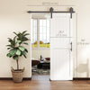 28inx84in Barn Door with 5FT Sliding Door Hardware Kit, Handle, Upgraded Rollers and Floor Guide, Waterproof, White