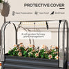 Raised Garden Bed with Cover, Metal Elevated Planter Box with Bottom Shelf and Liner, Dark Grey