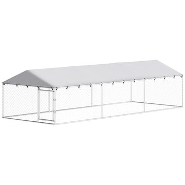 19.7' x 7.5' x 4.9' Outdoor Dog Kennel Heavy Duty Galvanized Steel Chain Link with UV-resistant Roof, Silver
