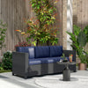 Canapé de jardin de luxe 3 places en rotin tressé pour patio, avec coussin, Blanc crème