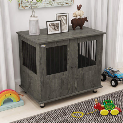 Dog Crate Furniture with Lockable Magnetic Door, Adjustable feet for Small & Medium Dogs, Indoor Use, Grey