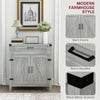 Farmhouse Kitchen Storage Cabinet, Sideboard Buffet Cabinet with 2 Rustic Barn Doors and Drawer, Grey