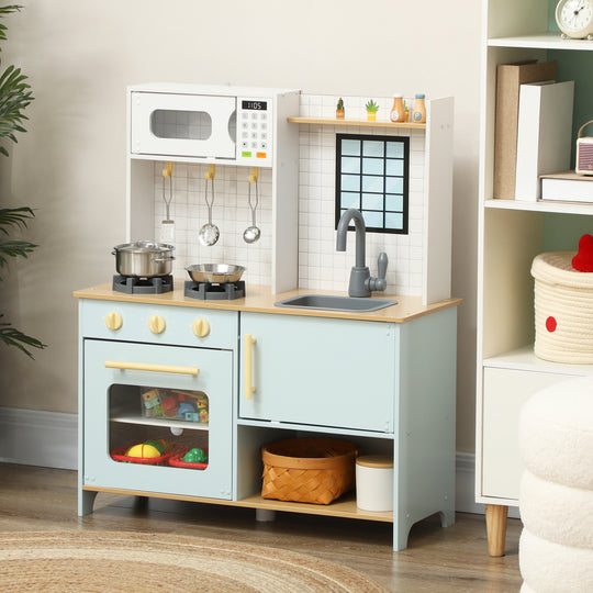 Pretend Play Kitchen, Kids Kitchen Playset with Stove Microwave Oven, Turning Knobs, Cooking Accessories