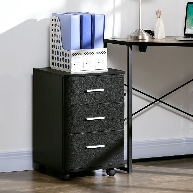 Mobile Filing Cabinet with Wheels, 3 Drawer File Cabinet with Lock and Keys for Home Office, Black