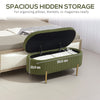 Upholstered Bedroom Bench, Channel Tufted Ottoman Bench with Thick Padding and Metal Legs, Dark Green