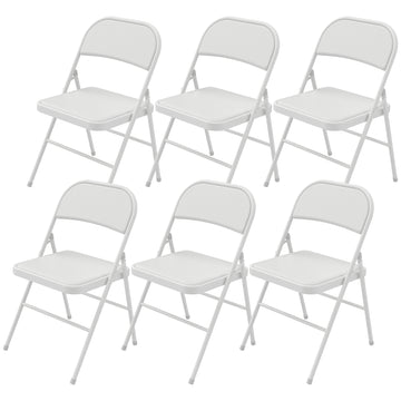 Set of 6 Metal Foldable Chairs, PU Leather Padded Folding Chairs with Cushion Seat and Open Back for Indoor, White