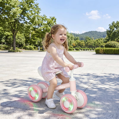 Baby Balance Bike for 12-24 Months Boys and Girls, Toddler Balance Bike with 4 Flashing Silent Wheels, Pink