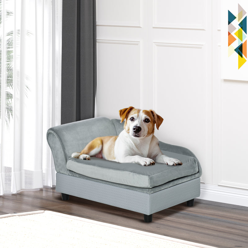 Pet Sofa Dog Couch Chaise Lounge Pet Bed with Storage Function Small Sized Dog Various Cat Sponge Cushioned Bed Lounge, Black