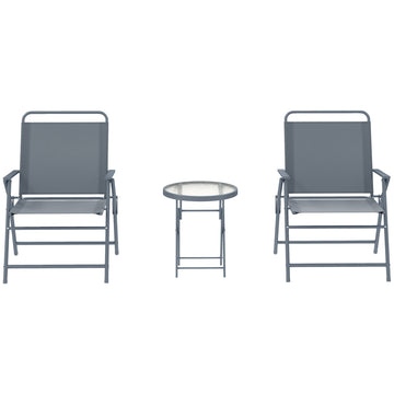 3 Pieces Outdoor Bistro Set, Folding Patio Table and Chairs with Tempered Glass Tabletop for Garden, Deck & Backyard