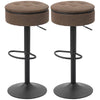 Set of 2 Barstools with Storage, Swivel Bar Stools with PU Leather Upholstered, Footrest, Steel Base, Brown