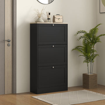 Modern Shoe Storage with 3 Flip Drawers and Adjustable Shelves, Shoe Cabinet Organizer for 12-18 Pairs of Shoes, Black