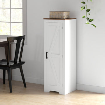Farmhouse Accent Cabinet with Adjustable Shelf Barn Door Storage Cabinet for Living Room Floor Pantry Cabinet White