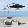 10FT Cantilever Umbrella with Fillable Base, Wind Strap and Cover, Offset Hanging Umbrella with Crank, UPF50+, Grey