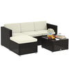 3 Pieces Patio Furniture Set with Cushions, Outdoor PE Rattan Wicker Conversation Corner Sofa Set with Glass Top Table and Adjustable Foot for Garden, Lawn, Cream White