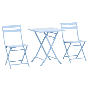 3 Pieces Garden Bistro Coffee Set Foldable Patio Chair & Square Table for Outdoor Yard Porch Poolside Balcony Blue
