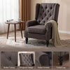 Fabric Accent Chair, Button Tufted Armchair, Upholstered Modern Living Room Chair, Wingback Chair with Wood Legs, Rolled Arms, Thick Padding for Bedroom, Brown