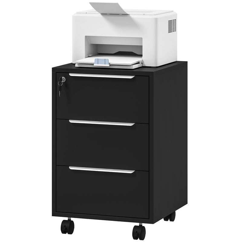 3 Drawer File Cabinet with Wheels, Vertical Filing Cabinet with Lock, Grey